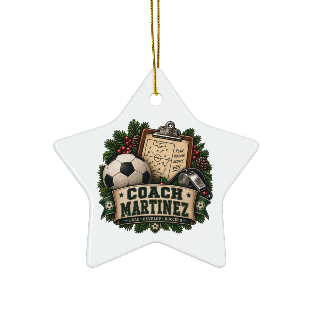 Personalized Soccer Coach Christmas Ornament, Custom Coach Name Gift, Soccer Team Keepsake, Design Printed On Both Sides