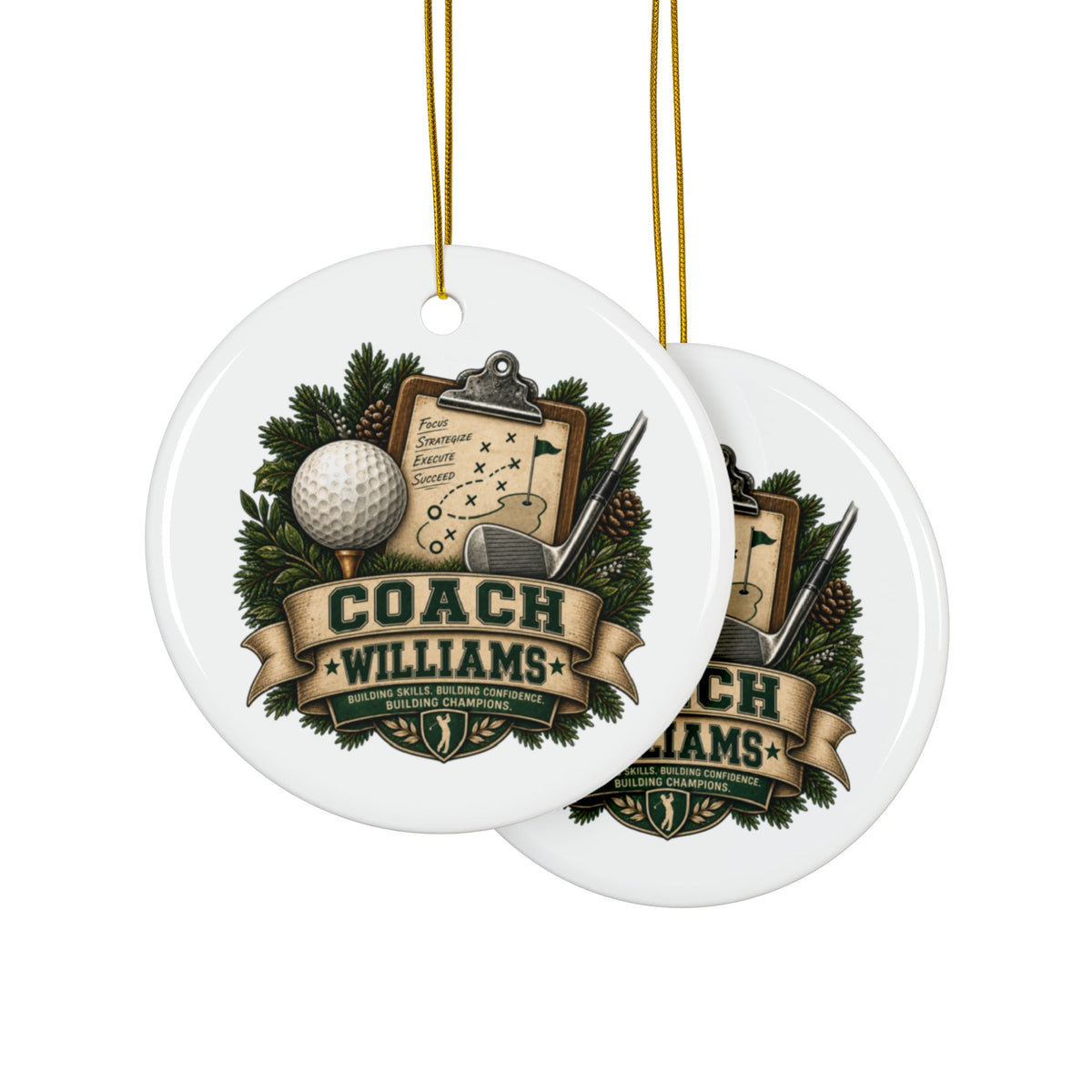 Golf Coach Christmas Ornament, Personalized Coach Gift, Golf Instructor Appreciation, Double Sided Ceramic Ornament