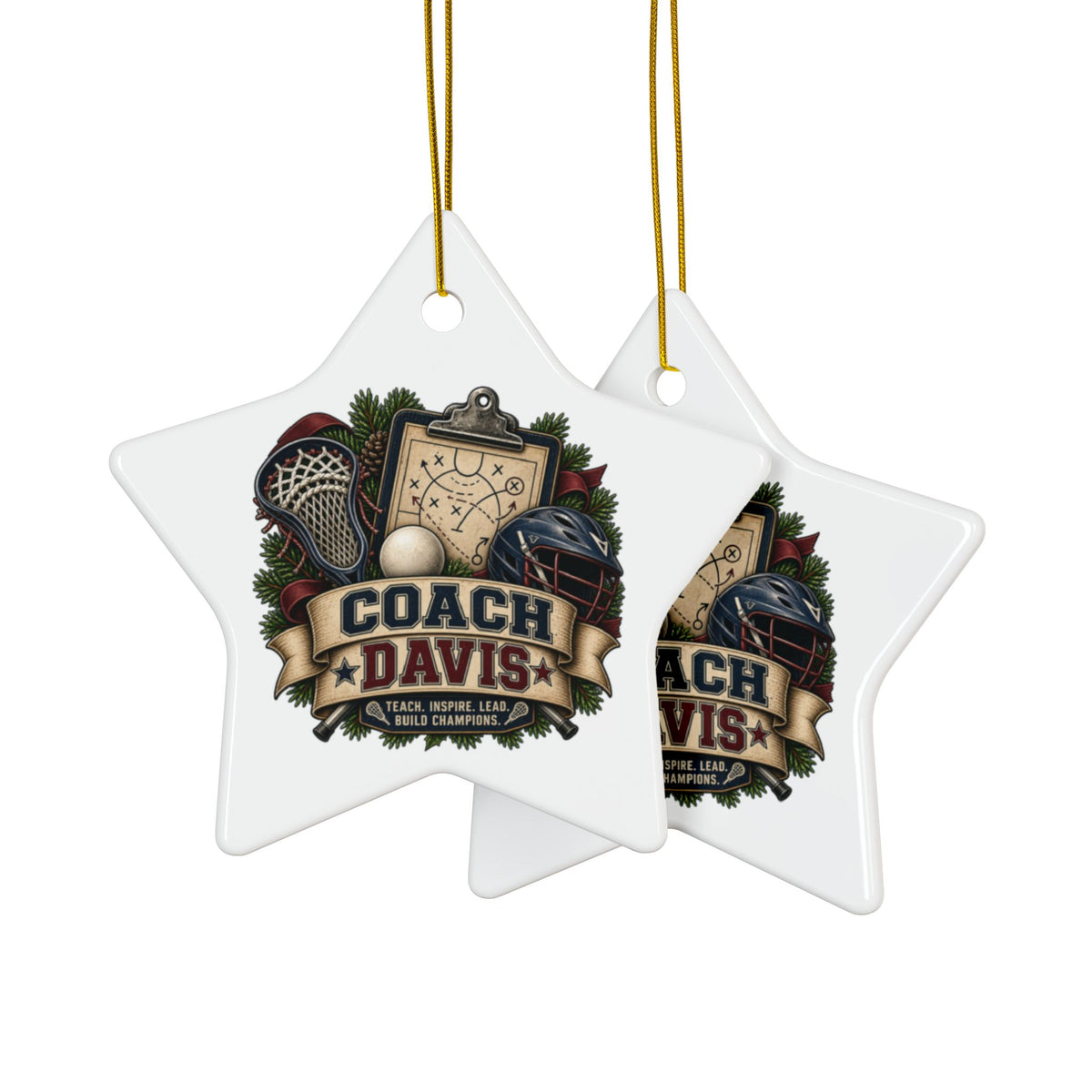 Lacrosse Coach Christmas Ornament Personalized Coach Gift, Coach Holiday Keepsake, Lacrosse Team Gift, Double Sided Ceramic Ornament