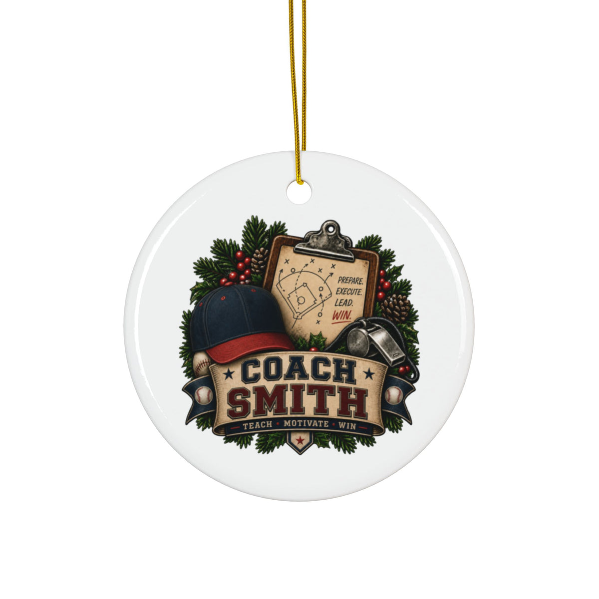 Baseball Coach Christmas Ornament, Personalized Coach Smith Gift, Ceramic Sports Ornament, Baseball Team Coach Appreciation Gift, 3 Inch