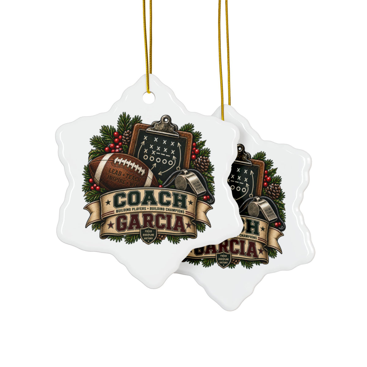 Personalized Football Coach Christmas Ornament, Custom Coach Name Gift, Football Team Keepsake, Double Sided Ceramic Holiday Decoration