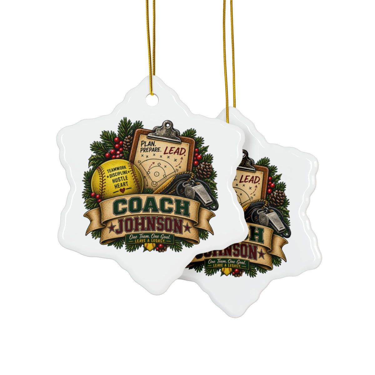 Personalized Softball Coach Christmas Ornament, Custom Coach Name Gift, Softball Team Keepsake, Double Sided Ceramic Holiday Decoration