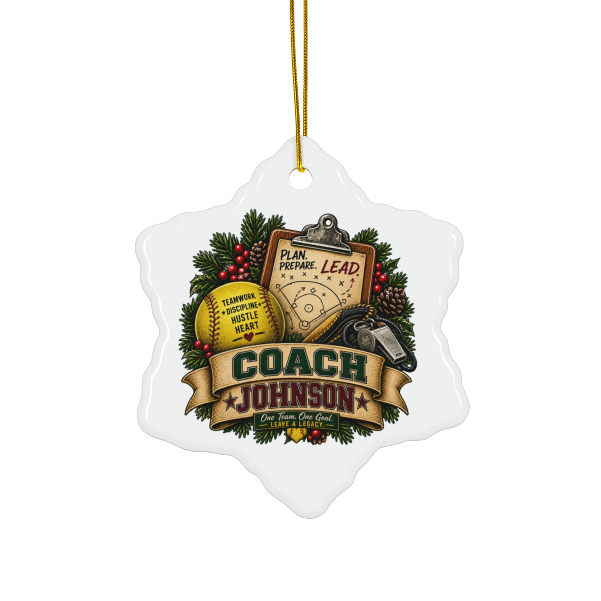 Personalized Softball Coach Christmas Ornament, Custom Coach Name Gift, Softball Team Keepsake, Double Sided Ceramic Holiday Decoration