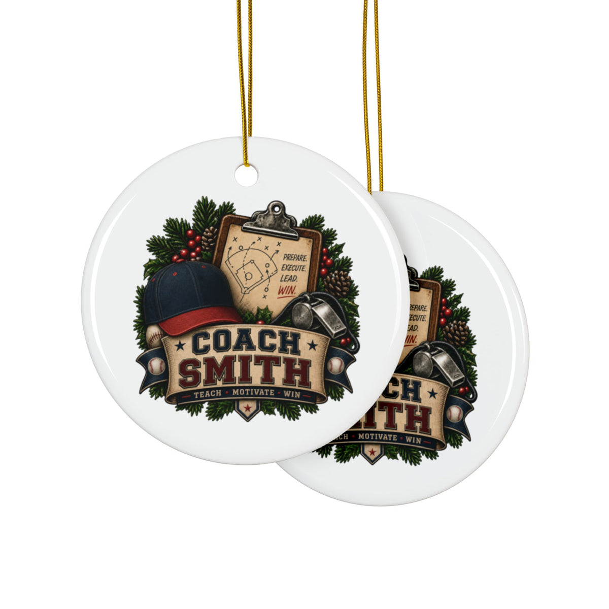 Baseball Coach Christmas Ornament, Personalized Coach Smith Gift, Ceramic Sports Ornament, Baseball Team Coach Appreciation Gift, 3 Inch
