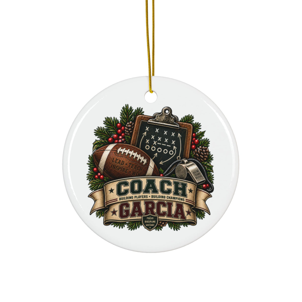 Personalized Football Coach Christmas Ornament, Custom Coach Name Gift, Football Team Keepsake, Double Sided Ceramic Holiday Decoration